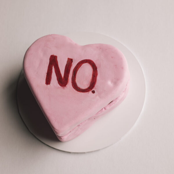 heart-shaped wooden trinket box in foam clay candy decoden with the word ‘NO.’ on top