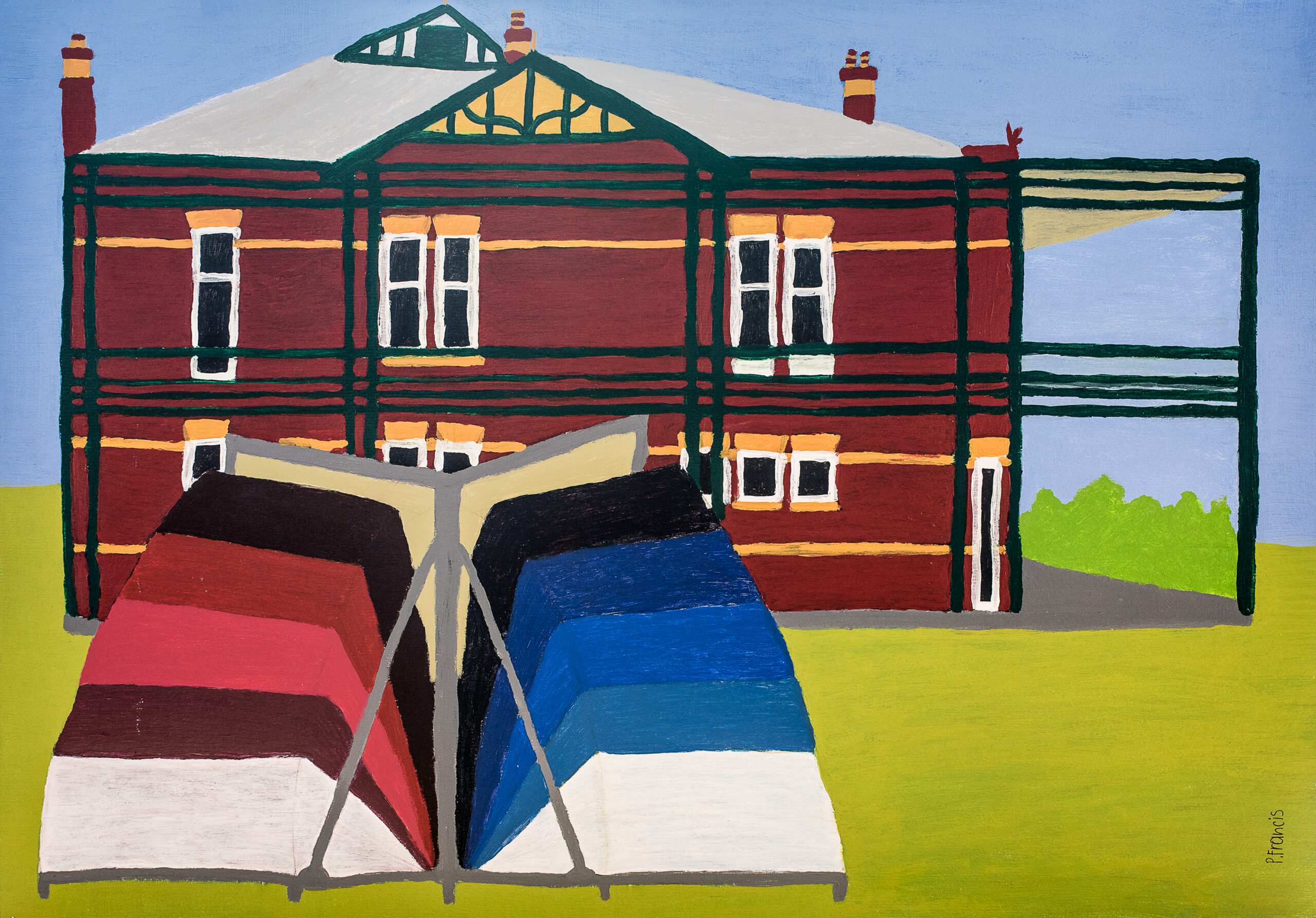 Illustration of the Nebula pop-up tent outside Bundoora Homestead Arts Centre.